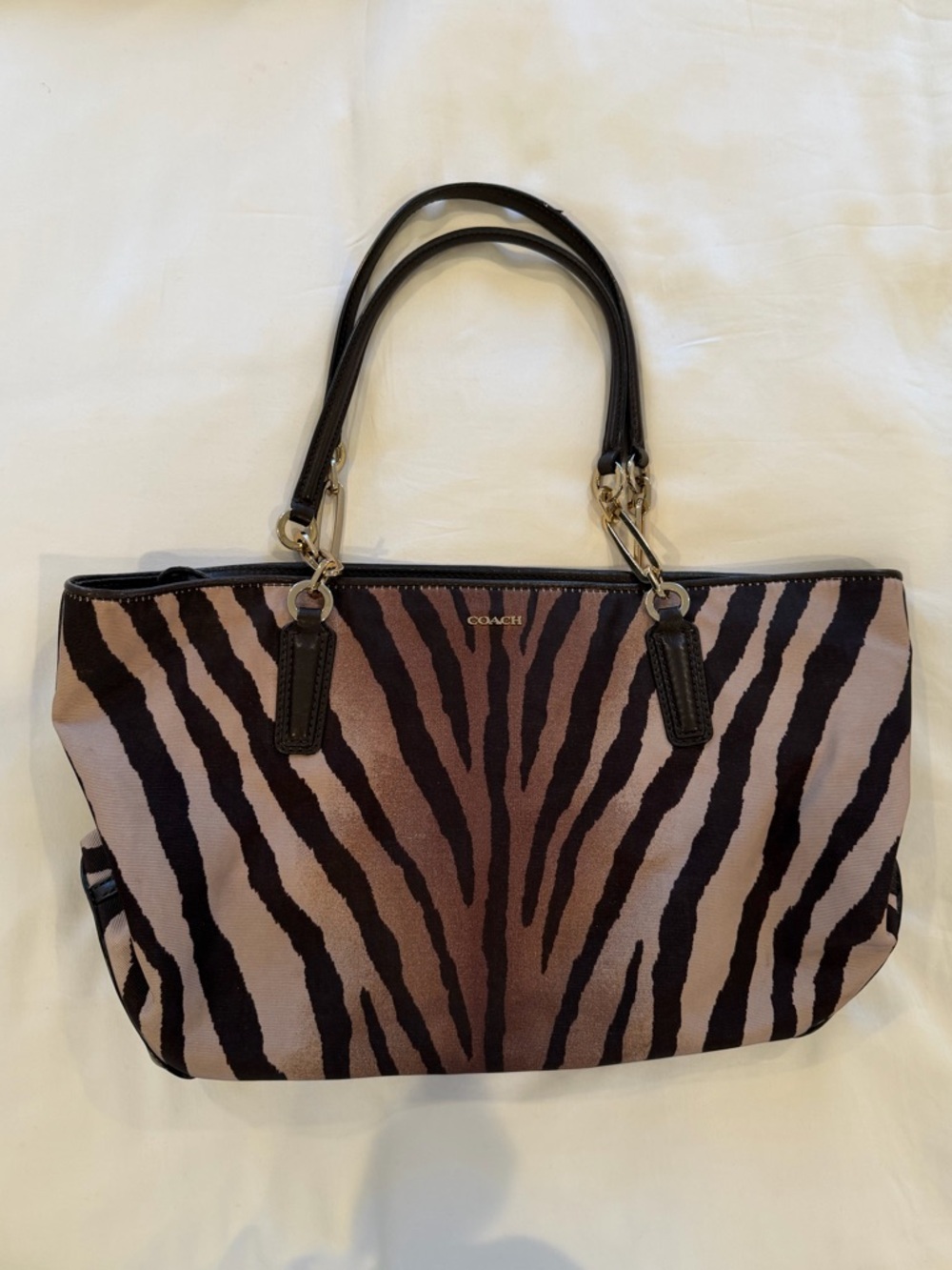 Coach Zebra-Print Tote Bag in Brown & Black